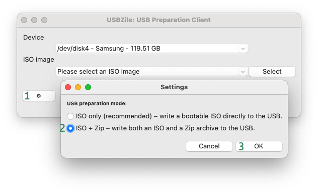How to get into Zip + ISO mode